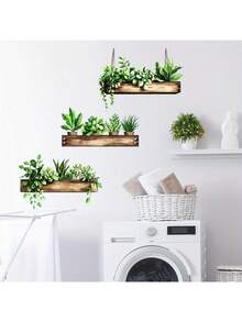 创意植物逼真盆栽架子墙贴卧室浴室客厅家居背景墙装饰美化自粘贴纸房间装饰墙贴贴纸家居装饰 - 彩色 - 查看 3