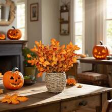 1pc Artificial Autumn Leaf Basket, Holiday DIY Decor, Suitable For Halloween, Thanksgiving, Etc. Can Be Used To Decorate Home Living Room, Dining Table, Create A Harvest Atmosphere, And Also For Garden Embellishment. Maintenance-Free, Long-Lasting Natural Elegance, Infusing Spaces With A Rich Autumn Ambiance, A Practical And Useful Item For Holiday And Everyday Decoration.