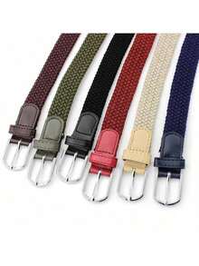 1pc Men's Woven Elastic Waist Belt, Multiple Colors, No Buckle, Stretchy, Fashion Casual Golf Belt For Daily Wear