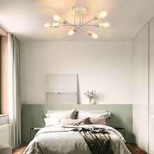 homefire Ceiling Lamp Vintage Ceiling Light Bedroom E27 Retro Living Room Lamp 6-Flame Chandelier White Bedroom Lamp Dining Table Lamp Industrial Rustic Style (Without Bulb) - White - View 6