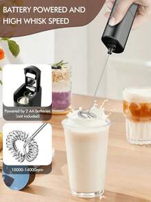 AOYI Portable Milk Frother For Coffee, Small Handheld Drink Mixer With Stainless Steel Whisk, Electric Egg Blender, Kitchen Accessories, Battery Operated Hand Stirrer Wand - Foam Maker For Lattes, Cappuccino, Frappe, Matcha, Hot Chocolate, Dessert (AA Batteries Not Included)