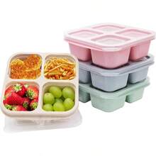 5 Paquete de Bento Caja de Almuerzo, 4 Compartimentos Contenedores de Aperitivos, Caja de Aperitivos Dividida, Contenedores de Almuerzo para Preparación de Comidas para Niños Pequeños y Adultos, Recipientes de Almacenamiento de Alimentos para la Escuela, el Trabajo y los Viajes - Paquete de 4 multicolor - Ver 1
