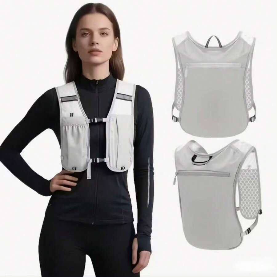 Unisex Lightweight Running Vest Backpack With Zipper Water Bottle Pocket, Running Phone Pouch, Outdoor Hiking Vest Bag, Cycling Vest Bag, Compact Sports Storage Backpack With Water Bottle Holder, Ergonomic Design With Padded Back Panel And Breathable Mesh, Suitable For Hiking, Cycling, Fitness, Ideal For Running, Trekking, Mountaineering, Compact And Durable For Long-Distance Activities
