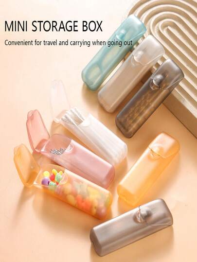 1pc Toothpick And Dental Floss Box Small Storage Box Travel Storage Portable Medicine Box Small Item Storage Multiple Colors