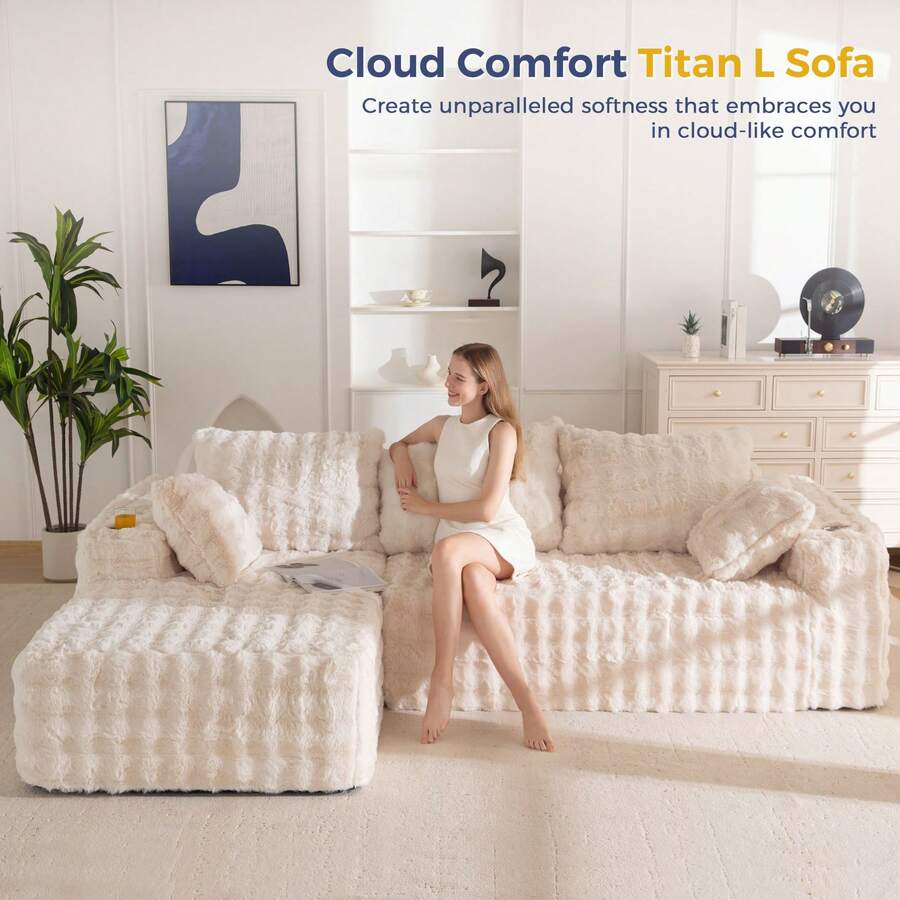 MAXYOYO 104" Modular Sectional Sofa With L-Shaped Chaise,Modern Boneless Cloud Feel Plush Couch For Living Room,Apartment And Home Theater,No Assembly Required - Màu be - Xem 1