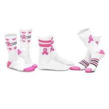 Breast Cancer Awareness Socks Women - TeeHee 3 Pair Pack - Pink Ribbon Crew Socks - Soft Cotton- Support A Cause - Gift Idea - 如圖692 - 查看 1