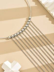 1 pezzo Elegante collana lunga da donna con catena, perline e nappine