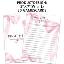 Find The Guest Game Cards For  Shower Games Activity 30 Pink Bow  Shower Game Cards Gender Reveal Party Games Supplies And Activities P11 - 粉紅蝴蝶結尋找客人 - 查看 2