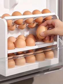 1pc 30-Egg Capacity Refrigerator Egg Storage Box, Automatic Rolling Design, 4-Layer Large Capacity Egg Holder