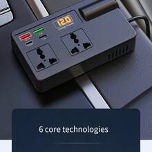 Nuokaiqi 诺凯奇车载逆变器转换器插头，12V/24V 至 220V 电源插座，车载电子充电器，带 USB+PD 快速充电，多功能 - 黑色 - 查看 9