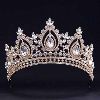 1 pieza Tiara de novia europea y americana de lujo con cristales dorados y plateados, diadema con diamantes de imitación para banquete, accesorio de cabello y joyería para disfraz teatral