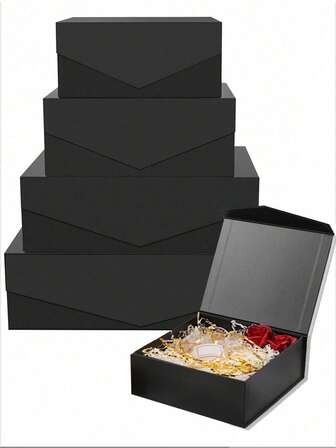 Caja de regalo negra con tapa, caja de regalo para propuesta al padrino de boda, caja de regalo negra de lujo con tapa, caja de regalo de boda, caja de regalo de cumpleaños, caja de regalo de fiesta, caja de regalo de Navidad, caja de regalo para dama de honor y caja de regalo de graduación (3 tamaños), adecuada para embalaje de regalos de fiesta festiva, caja negra misteriosa y caja de regalo de conjunto de Navidad.