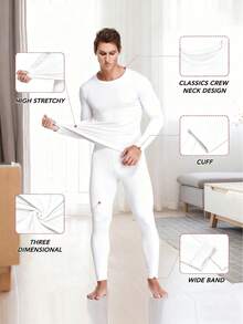 Men's White Fleece Crew Neck Thermal Underwear Set Winter Pajama Set For Cold Weather Outdoor Cold Insulation Warm Base Indoor Comfortable Pajamas Autumn And Winter Gifts - White - View 8