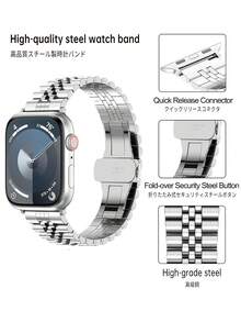 Huastonband 適用於 錶帶 38mm 40mm 41mm 42mm 44mm 45mm 49mm 46mm（不含手錶）銀色金屬錶帶 不鏽鋼可調節 男女通用 SE /S11/S10 /S9 /S8/ S7/ S6 /S5 /S4 系列相容錶帶 時尚優雅 適合年輕網紅 男友禮物 畢業禮物 夏季男女配飾 海灘不鏽鋼飾品 - 銀色 - 查看 5