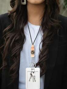 1pc Cute Leopard Print Silicone Bead Teacher Lanyard For ID Card Holder, Keychain And Key, Black And White Gray Neck Keychain Silicone Bead With Cell Phone Lanyard, Good Gift For Women, Students And Office Workers