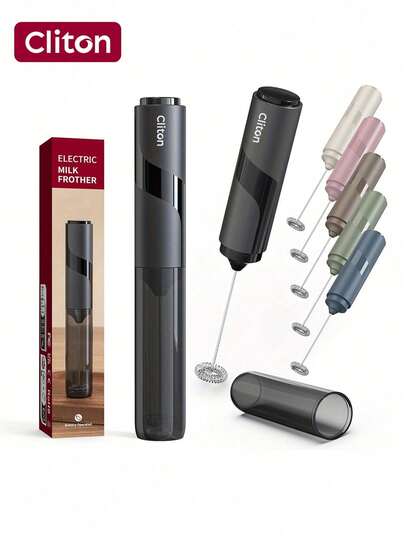 CLITON 1 peça, Espumador de leite portátil, Misturador de bebidas com espuma de café operado por bateria com batedores elétricos de aço inoxidável para café, latte, cappuccino, chocolate quente, proteína, baterias de ovo incluídas, preto