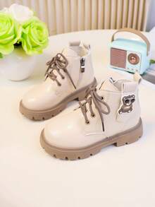 1 Pair Fashionable & Versatile Baby Boots For Autumn/Winter, Adorable Cartoon Panda Wearing Sunglasses Decor On Side, Cute & Lively Design To Attract Children