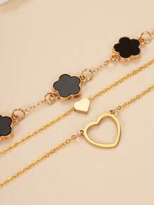 4pcs/Set 3pcs High Quality Cubic Zirconia Bangle, Hollow Clover Heart Decor Multi-Layer Bracelet, Fashionable, Suitable For Women's Party, Gathering, Daily Wear, Festivals And Gifts