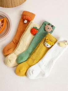 1 Piece Baby Cotton Socks, Medium Length, Cute With Cute Animal And Fruit Appliques, Upholstery - 亮橙色 - 查看 5