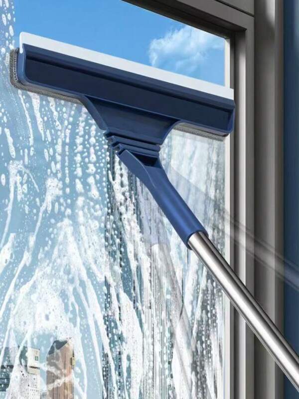 1 pieza Limpiacristales telescópico extensible 2 en 1 para ventanas altas y limpieza de automóviles, limpiador de vidrio de doble acción sin rayas para el hogar, ducha, espejo, parabrisas, azulejos, superficies brillantes sin esfuerzo