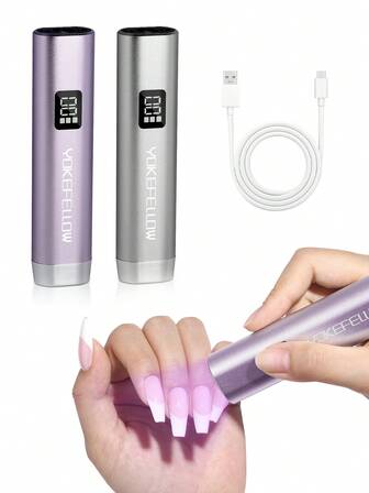 YOKEFELLOW Lámpara de uñas portátil recargable, luz UV inalámbrica portátil plateada y morada con sensor automático y 2 temporizadores de 20s/60s y pantalla LCD, secador de uñas de curado rápido para gel, piedras de Rhinestone, pegamento para arte de uñas para salón de belleza y uso doméstico DIY, NUEVO 2025