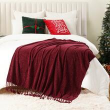 Burgundy Chenille Throw Blanket For Couch, Decorative Fringe Velvety Red Blankets For Sofa Bed,Soft Cozy Knit Throws With Tassels,Christmas Decor, 50"X60" - Màu Đỏ Sâu - Xem 5