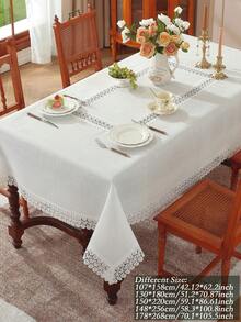 ABEST6522 Home&Living store 1 件 100% 涤纶面料，带精致水溶性蕾丝花边桌布，欧式风格，适用于厨房、餐桌、书桌、会议桌、长方形、圆形桌子、电视柜、咖啡桌、餐垫、家居装饰、节日装饰、生日、别墅晚宴、户外野餐垫、四季皆宜、派对和婚礼房间装饰、花园、家庭聚会、派对婚礼装饰，多种尺寸可供选择 - 奶油白 - 查看 5