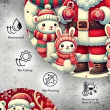 1pc 7.87 Inch Round Aluminum Metal Plaque - Rustic Christmas Santa & Animal Holiday Decorative Sign With Snowflakes, Holly & Reindeer, Matte Finish, Pre-Drilled Holes For Easy Hanging, No Electricity Needed For Indoor/Outdoor Home, Farmhouse, Store, Garden, 2D Flat Home Decor Christmas Decorations Room Decor