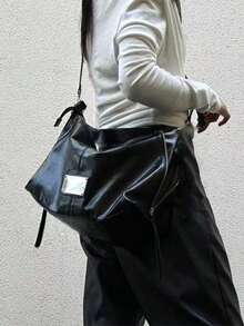 Dedoo 复古摩托车风格女士手提包，大容量，休闲时尚，适合通勤、户外活动、日常购物，可单肩背或斜挎，女士时尚包包 - 黑色 - 查看 4