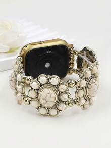 1pc Bohemian Style Vintage Fashion Oval Turquoise Elastic Bead Watch Band Compatible With Apple Watch Band 38mm 40mm 41mm 42mm 44mm 45mm 49mm (S10 42)Mm (S10 46)Mm For Women, Handmade Watch Band Compatible With Iwatch Series Ultra/SE/S10/S9/8/7/6/5/4/3/2/1, Exquisite Women's Fashion Watch Accessories,