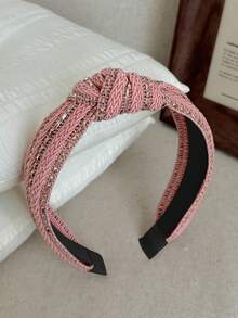 1pc Vintage Minimalist Knotted Wide Headband, Shiny Casual Woven Fabric Headwrap Hair Accessory, Hair Band Hair Hoop ,Hairband For Women