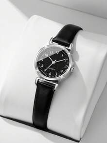 1 件女士时尚优雅数字刻度小表盘经典紧凑型石英腕表，不含表盒