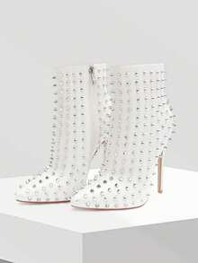 Zzheels Women Stylish Rhinestone Ankle Boots Closed Pointed Toe 4.72" Stiletto Heel Sparkly Crystals Booties For Autumn Wear - trắng - Xem 6