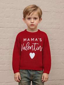Suéter de San Valentín para bebé, manga larga, cuello redondo, bordado de corazón y letras, top de punto para niño pequeño - Rojo - Ver 2