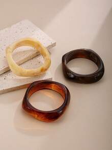 3 件优雅简约不对称亚克力手镯，波西米亚风格棕咖啡色厚树脂袖口手镯，多层堆叠设计，适合女性日常、度假、派对珠宝搭配 - 彩色 - 查看 7