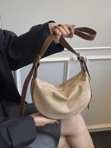 Minimalist Solid Color Shoulder Bag, Casual Matte Fabric Crossbody Bag For Girls - A - View 6