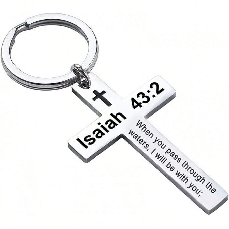 Ldurian Llavero con versículo bíblico, llavero de cruz cristiana para mujeres, llavero de cruz para hombres con escritura religiosa, regalo de Navidad - Isaías 43:2 - Ver 1