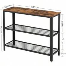 VASAGLE Mesa de Consola, Mesa de Pasillo con 2 Estantes de Malla, Aparador, para Salón, Pasillo, 101,5 x 35 x 80, Metal, Diseño Industrial, Marrón Rústico Negro MLNT81BX - Café rústico + oscuro. - Ver 9