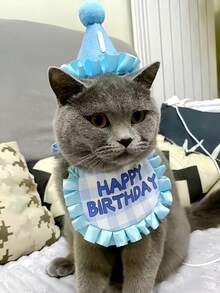1 Bộ mũ và yếm sinh nhật cho thú cưng, đồ trang trí sinh nhật dễ thương phù hợp cho mèo và chó, quà tặng sinh nhật cho thú cưng đáng yêu - Nhiều màu - Xem 2