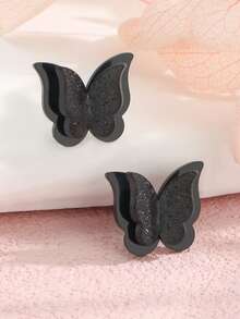 2 piezas Pendientes de mariposa con efecto escarcha de acero inoxidable antidecoloración de doble capa, accesorios románticos y lindos para mujeres