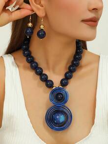 Set de 3 piezas de collar y aretes bohemios, africanos y coreanos hechos a mano con alambre de aluminio multicapa exagerado, brillante para vacaciones, fiestas, playa y estilo vintage