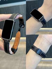 1 条可折叠磁扣皮革表带，兼容华为手环 10/9/8/7 NFC 版本 - 黑色 - 查看 4