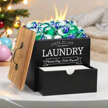 2+1 Laundry Pods Container & Dryer Sheet Holder With Drawer And Lid, Large Powder Detergent Dispenser Storage, Laundry Room Containers For Scent Booster Beads With Pop Up Lids, Labels And Scoop - 黑色 - 查看 1