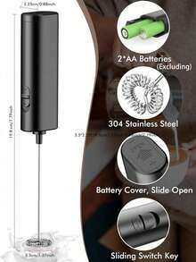 AOYI Portable Milk Frother For Coffee, Small Handheld Drink Mixer With Stainless Steel Whisk, Electric Egg Blender, Kitchen Accessories, Battery Operated Hand Stirrer Wand - Foam Maker For Lattes, Cappuccino, Frappe, Matcha, Hot Chocolate, Dessert (AA Batteries Not Included)