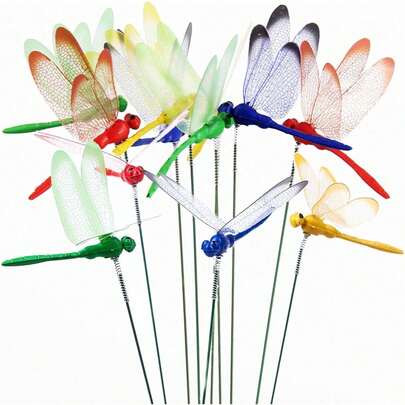 Decorative Dragonfly Garden Stakes Dragonflies Garden Decorations For Yard Patio Lawn Plant Flower Pot Decor, 12 Pcs