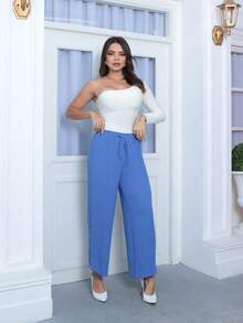 Women's High-Waisted Wide-Leg Pants With Dune Pocket - Baby Blue - View 2