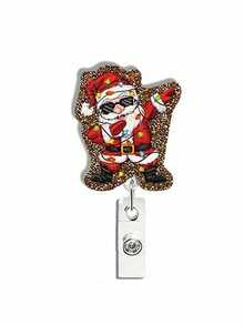1 Stylish And Cute Santa Claus Collection Decorative Glitter Acrylic Snap Lanyard Clip - Glitter Acrylic Snap Lanyard Clip For Nurses, Friends And Family, Ideal For Parties And Holiday Gifts (Multi-Color)