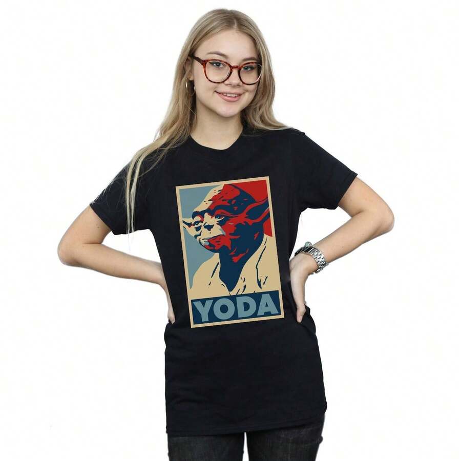 Star Wars Womens/Ladies Yoda Poster Cotton Boyfriend TShirt (Black) - Coffee Brown - View 1