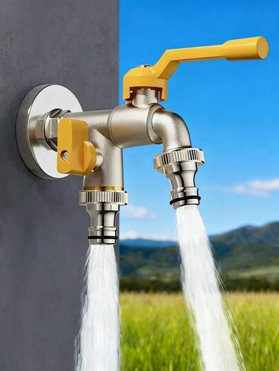 1 pezzo Rubinetto da giardino vintage con doppio rubinetto, in lega di zinco G1/2, rubinetto da esterno con doppia uscita, adatto per giardino, fattoria, lavaggio auto, annaffiatura e cura del prato, filettatura standard per l'irrigazione delle piante, strumento di irrigazione per cortile esterno, regalo ideale per famiglia e amici in occasione del Ringraziamento