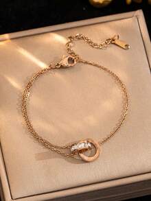 1pc Stainless Steel Fashion Minimalist Versatile Casual Creative Personalized Double-Layer Roman Numeral Bracelet, Suitable For Daily Wear And Gift Giving